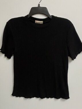 Altar'd State Black Ribbed Short Sleeve Lettuce-Edge Tee